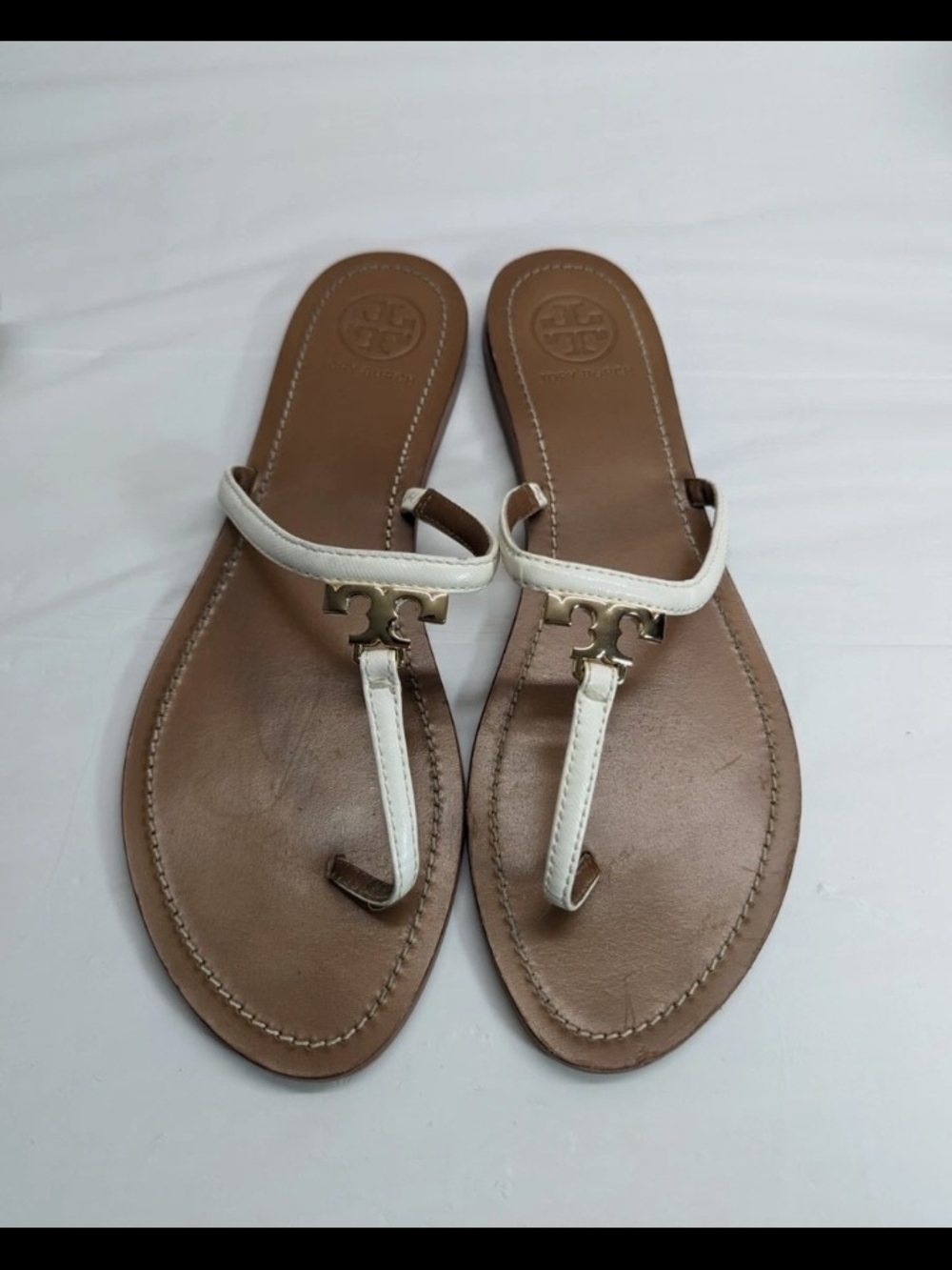 Tory Burch White Leather Thong Sandals